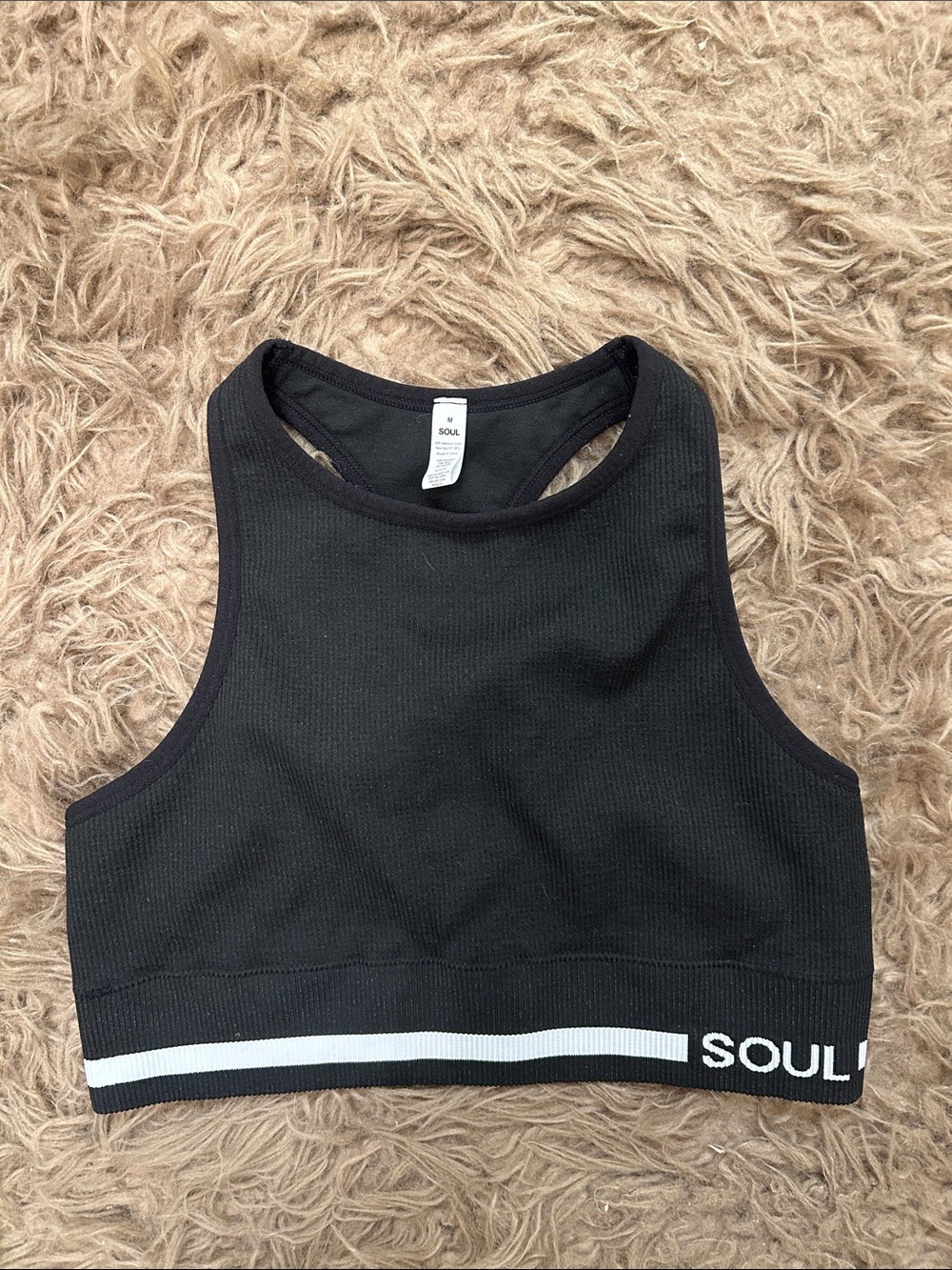 soulcycle Black Crop Tank with White Stripe